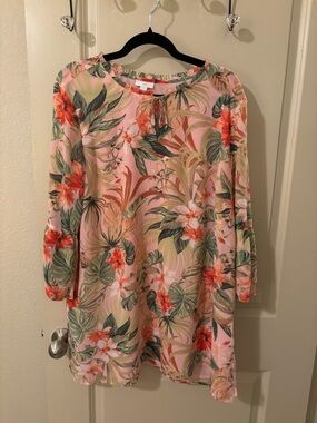 J.Jill Seashell Paradise Tunic Blouse in Pink Tropical Print Size XL